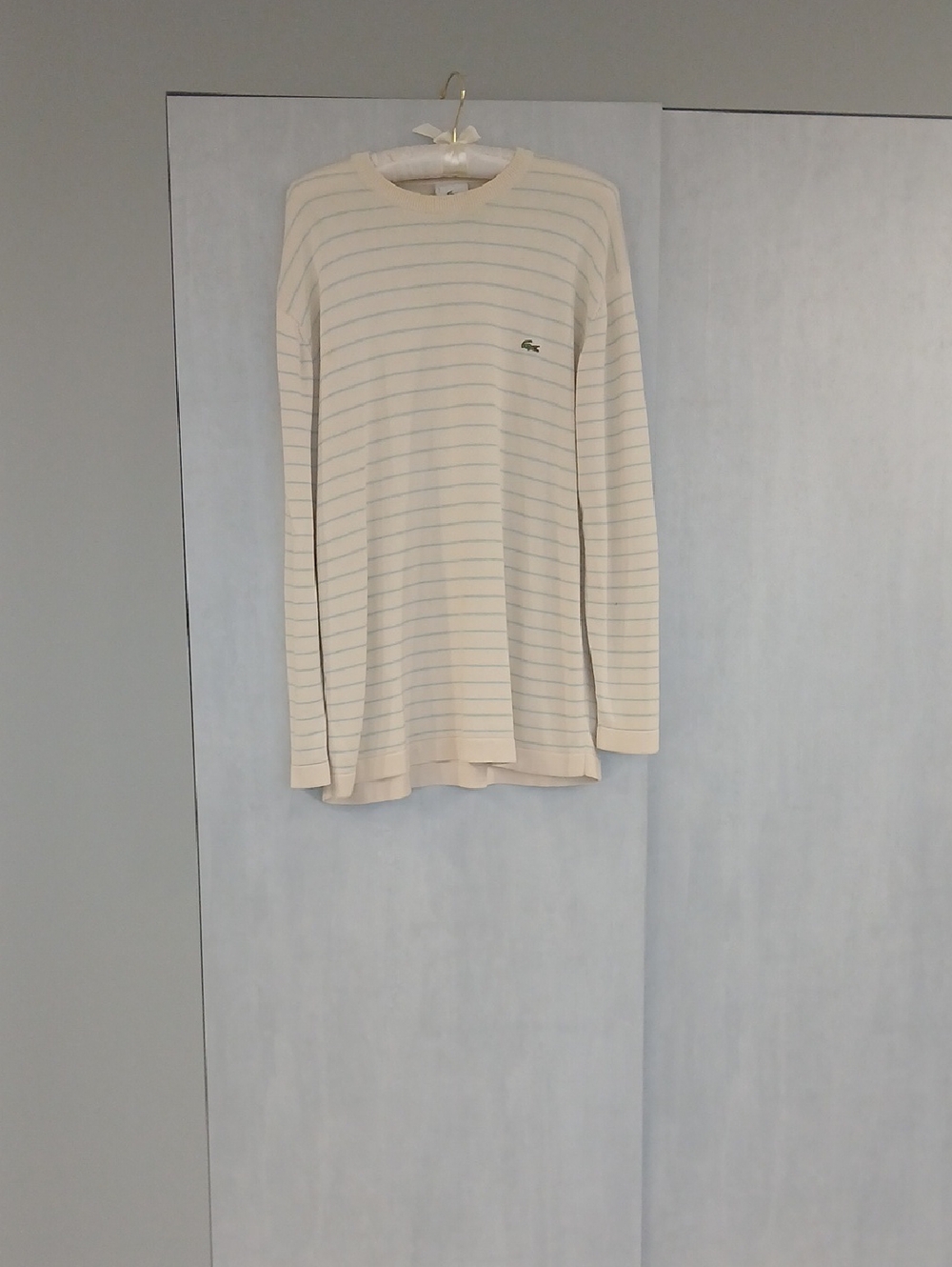 Lacoste Cream and Light Blue Striped Long Sleeve Sweater